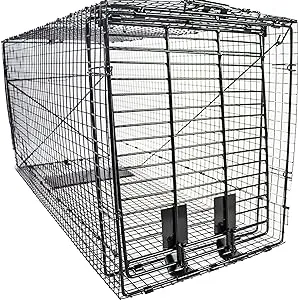 Humane Way Folding 32 Inch Live Humane Animal Trap - Safe Traps for All Animals - Raccoons, Cats, Groundhogs, Opossums - 32"x10"x12",Black