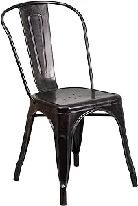 Flash Furniture Perry Commercial Grade Black-Antique Gold Metal Indoor-Outdoor Stackable Chair