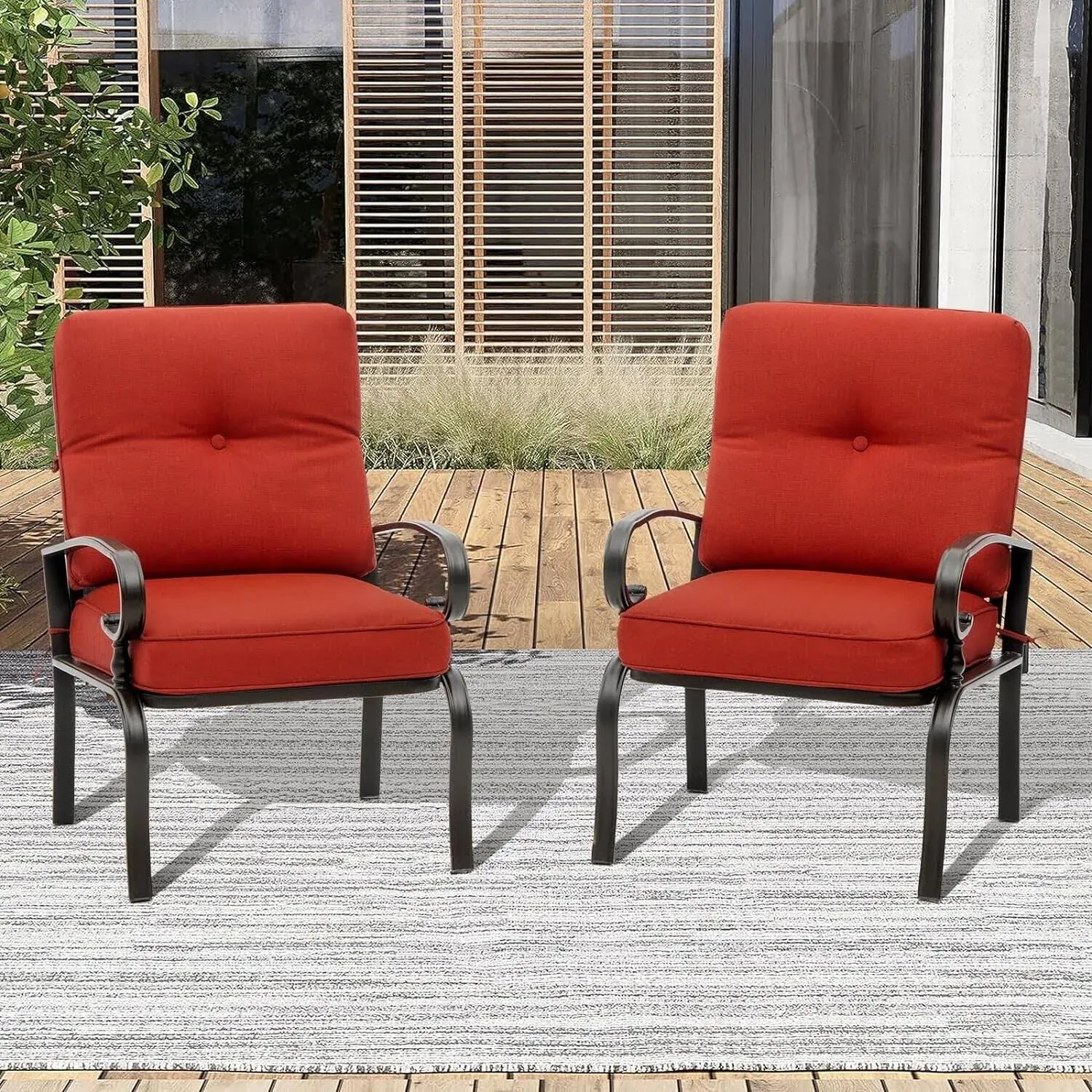 SUNCROWN 2-Piece Outdoor Patio Cushioned Dining Chairs - Red