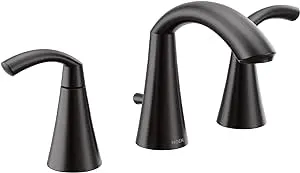 Moen T6173BL Glyde Two Handle 8-Inch Widespread High Arc Modern Bathroom Sink Faucet Valve Required, Matte Black