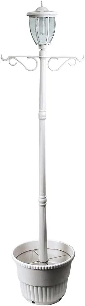 Sun-Ray 312065 Kenwick Single Head Solar Lamp Post and Planter with Hanger, 7 ft, White