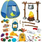 MITCIEN Kids Camping Set with Campfire, Play Tent , Binoculars, Oil Lantern, Toddlers Pretend Cutting Fruits, Marshmallow, Camping Toys Play Set for Boys Girls 3-5 Year Old and Up Indoor Outdoor Toys