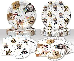 KHAIVI Dog Party Decorations,20 Pcs Plates and 20 Pcs Napkins, Puppy Paw Print 