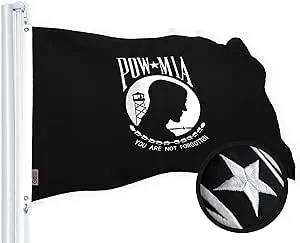 G128 POW MIA Flag | 3x5 Ft | StormFlyer Series Embroidered 220GSM Spun Polyester | Embroidered Design, Indoor/Outdoor, Brass Grommets, Heavy Duty, All WeatherG128 POW MIA Flag | 3x5 Ft | StormFlyer Series Embroidered 220GSM Spun Polyester | Embroidered D