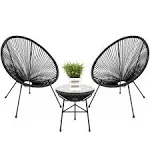 Best Choice Products 3-Piece All-Weather Patio Acapulco Bistro Furniture Set w/ Rope, Glass Top Table - Black