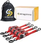 Strapinno Retractable Ratchet Straps 1 in x 10 ft, Secure Tie-Downs with Rubber-Coated Handles & S-Hooks, for Moving Motorcycle, Bike, Kayak, Cargo