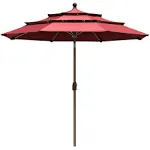 EliteShade USA 10-Year-Non-Fading 9Ft 3 Tiers Market Umbrella Patio Umbrella Outdoor Table Umbrella with Ventilation, Burgundy