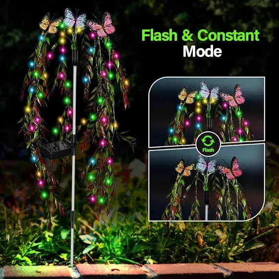 Solar Garden Lights Outdoor Decorative Waterproof, 69LED Swaying Solar Willow Tr