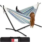 Best Choice Products 2-Person Brazilian-Style Cotton Double Hammock with Stand Set w/ Carrying Bag - Steel