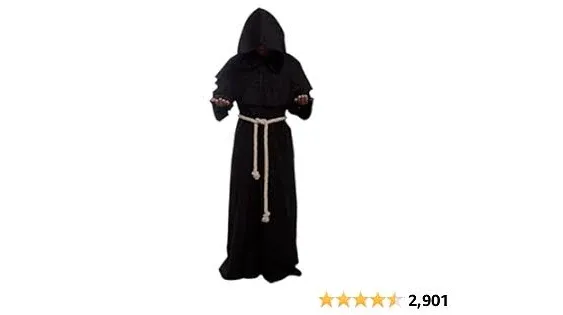 GOLDSTITCH Friar Medieval Hooded Monk Renaissance Priest Robe Costume Cosplay Black, Large