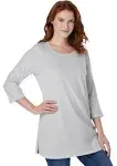 Plus Size Women's Perfect Three-Quarter-Sleeve Scoopneck Tunic by Woman Within in Heather Grey (Size 6X)