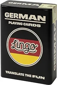 Lingo German Playing Cards in Wayfarer Tin Box | Travel Flashcards | Learn German Vocabulary in A Fun & Easy Way | 52 Essential Translations