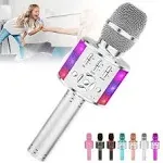 Amazmic Kids Karaoke Microphone Machine Toy Bluetooth Microphone Portable Wireless Karaoke Machine Handheld with LED Lights, Birthday Gift Toys for