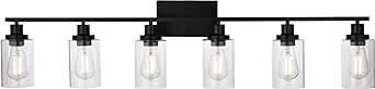 MELUCEE Black Vanity Light Fixture 6-Light Industrial Metal Wall Sconce Bathroom Lighting for Bedroom Hallway Kitchen, Clear Glass Shade Included (Patent No.: US D963914 S)