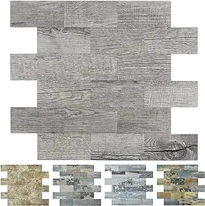 Art3d Peel and Stick Backsplashes Wall Tile Gray Wood Grain, 10pcs of 13.5x11.4inches, for Kitchen Backsplash, Bathroom Decoration, Fireplace and Stair Riser Decal, Made of PVC Composite Laminate