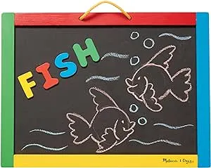 Melissa & Doug Magnetic Chalkboard and Dry-Erase Board With 36 Magnets (Numbers and Uppercase Letters), Chalk, Eraser, and Dry-Erase Pen