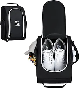 Golkcurx Golf Shoe Bag for Travel Zippered Sport Shoe Carrier Bags with Side Accessory Pockets for Socks