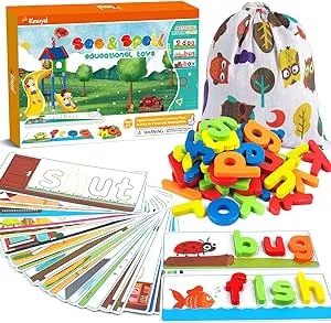 KMUYSL Learning Toys for 2 3 4 5 6 Years Old Boys and Girls - See & Spell CVC Word Builders with Alphabet Cards for Kids, Preschool Learning Activities Toys, Idea Birthday Gifts for Age 2-4 4-6 Kids