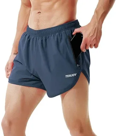 Tenjoy Men's Running Shorts Gym Athletic Workout Shorts For Men 3 Inch