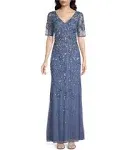 3D Floral Beaded Mermaid Gown with Sheer Short Sleeves in French Blue