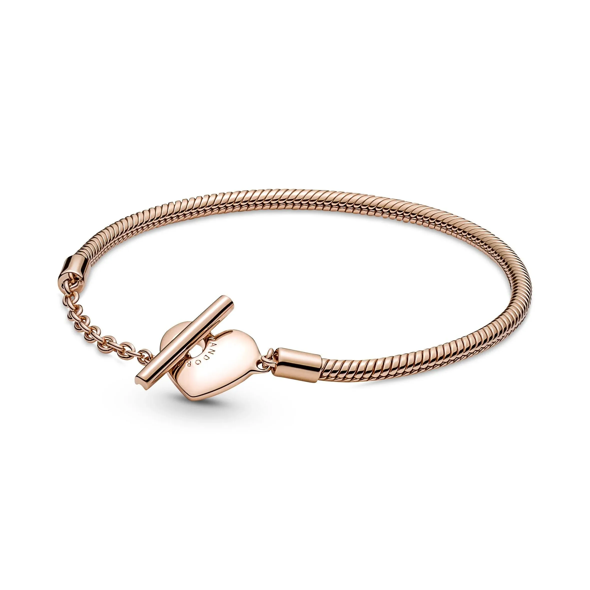 Pandora Moments Rose Heart T-Bar Snake Chain Bracelet, 18cm