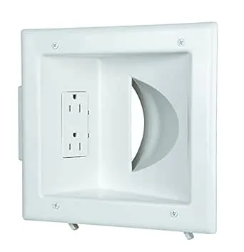 DATA COMM Electronic 45-0031-WH Recessed Low Voltage Media Wall Plate w/ Built-In Duplex Receptacle Outlet, Cable Management - Elevate Your Home Entertainment w/ Stylish White Panel