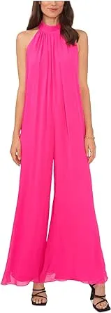 Vince Camuto Womens Halter Pleated Jumpsuit