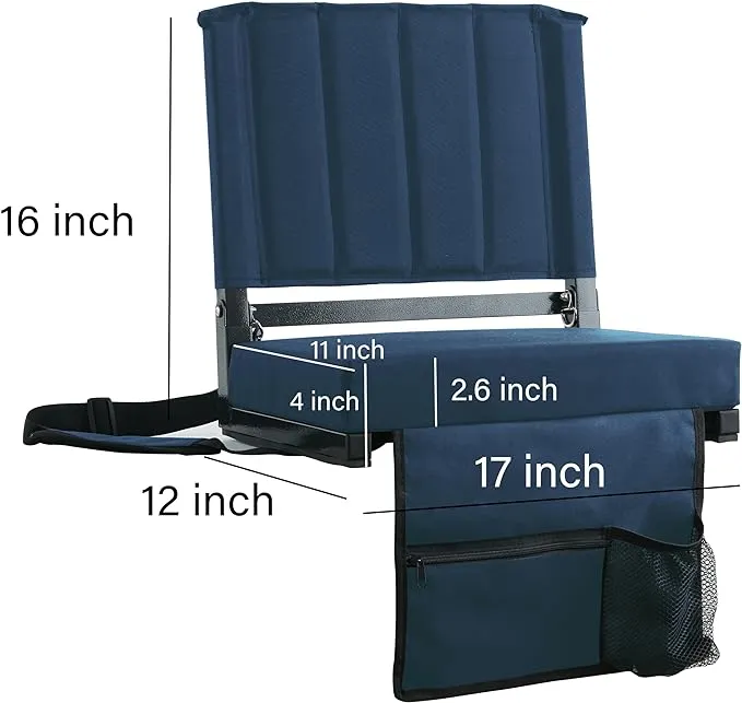 Sport Beats Navy Blue Stadium Seat for Bleachers with Back Support and Wide Padded Cushion Stadium Chair - Includes Shoulder Str