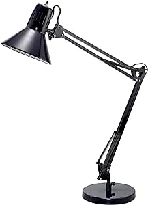 VLF100D Swing Arm Desk Lamp, Metal, 36" Reach with Multi-Joint Adjustment, Includes Replaceable LED Bulb (VLF), Black