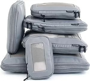 Aerotrunk Compression Packing Cubes for Suitcases - Double Zipper Compression Luggage Organizers - Washable Travel Packing Cubes (6-Pack, Grey)