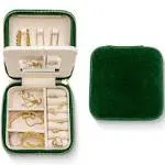 Benevolence La Plush Velvet Square Travel Jewelry Box with Mirror- Emerald