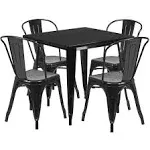 Flash Furniture 31.5" Square Black Metal Indoor-Outdoor Table Set with 4 Stack Chairs