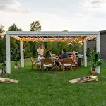 Backyard Discovery Windham 16 ft. x 12 ft. White Powder Coated Galvanized Steel Metal Modern Pergola w/ Sail Shade Soft Canopy and Electric 2105140COM