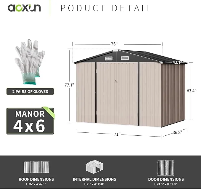 Aoxun 6.4x4 ft Outdoor Storage Shed for Tool, Garden