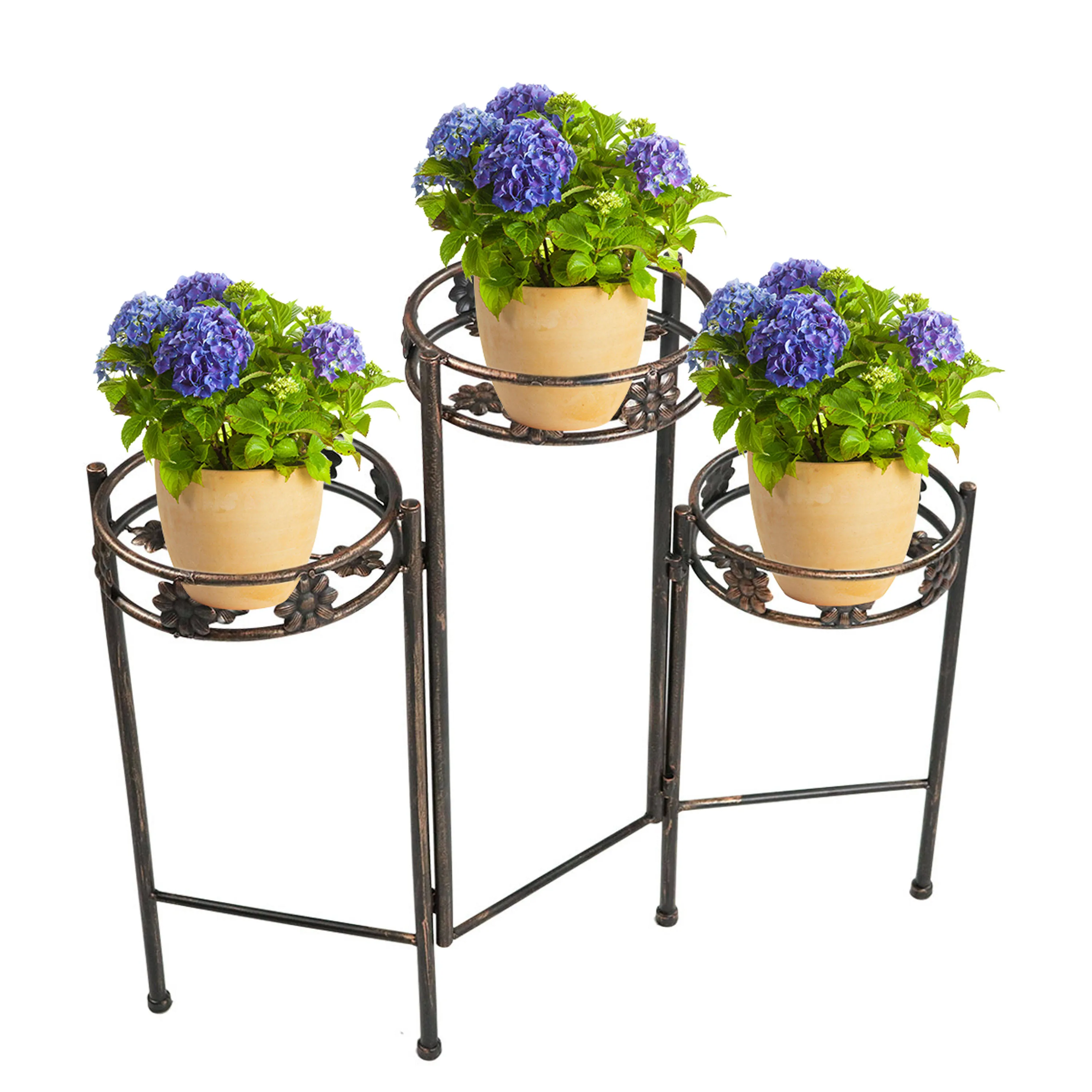 29 in. Indoor-Outdoor 3-Tiered Folding Metal Plant Stand