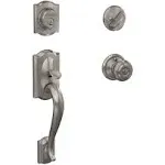 Schlage Single Cylinder Camelot Handleset and Georgian Knob - Satin Nickel