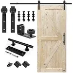 S&Z TOPHAND 36 in. x 84 in. Unfinished British Brace Knotty Barn Door with 6.6ft Sliding Door Hardware kit/solid wood/sliding