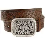 ARIAT Women's Brown Embossed Leather Belt with Ornate Silver Buckle, 1-1/2" Width, Sizes S-XL