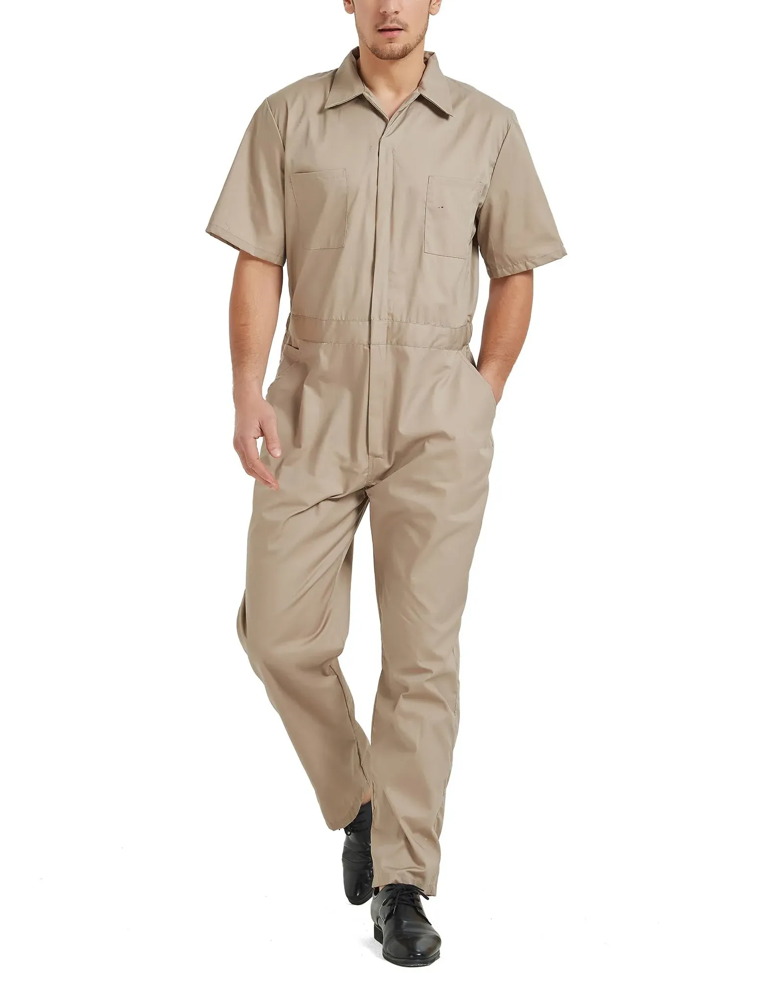 Toptie Men's Short-Sleeve Work Coverall Light Weight with Elastic Waist - Khaki ...