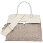 Calvin Klein Becky Signature Turnlock Convertible Satchel - Taupe Whit