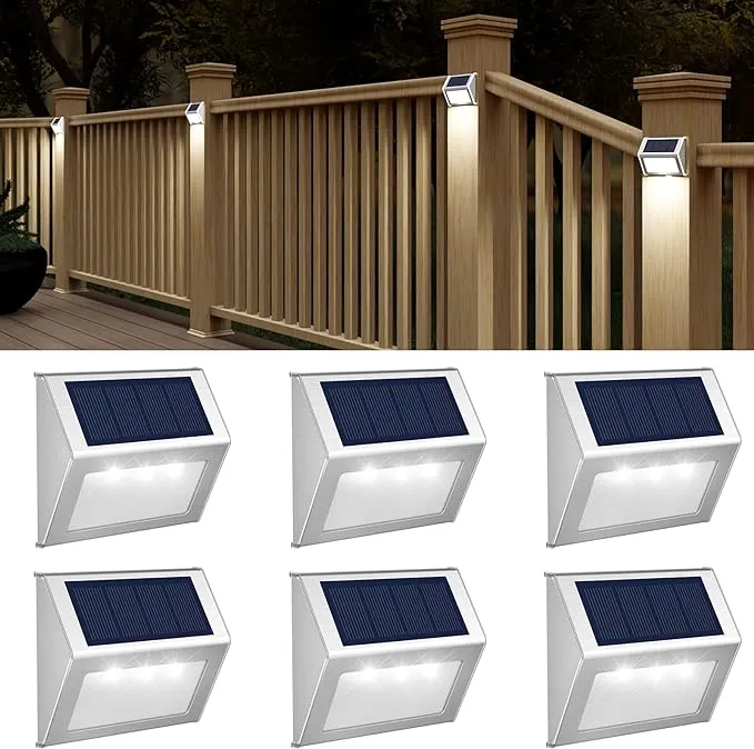 JSOT Outdoor Solar Lights - Solar Powered Deck Lights Waterproof Solar Lights for Fence Solar Fence Post Light Outside Lights for Backyard Patio Stair Wall Lighting, 3LED Cool Light 6 Pack