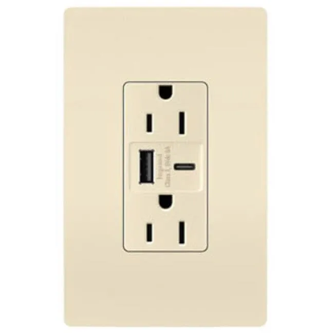 Radiant 15A Tamper-Resistant Outlet, Ultra-Fast USB Type A/C, White