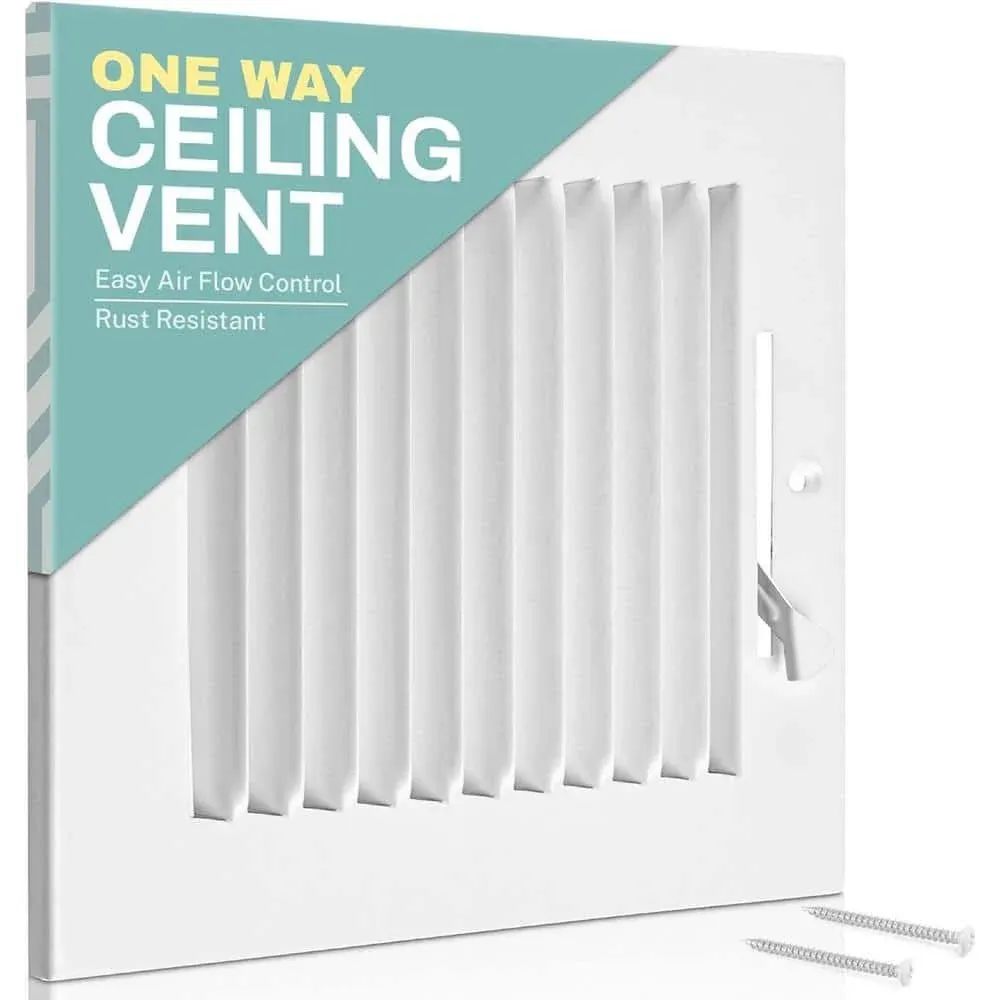 Home Intuition WV1W12X8 12 in. x 8 in. 1-Way Air Vent Coves for Home Ceiling or Wall Grille Register Cover w/Adjustable Damper, White