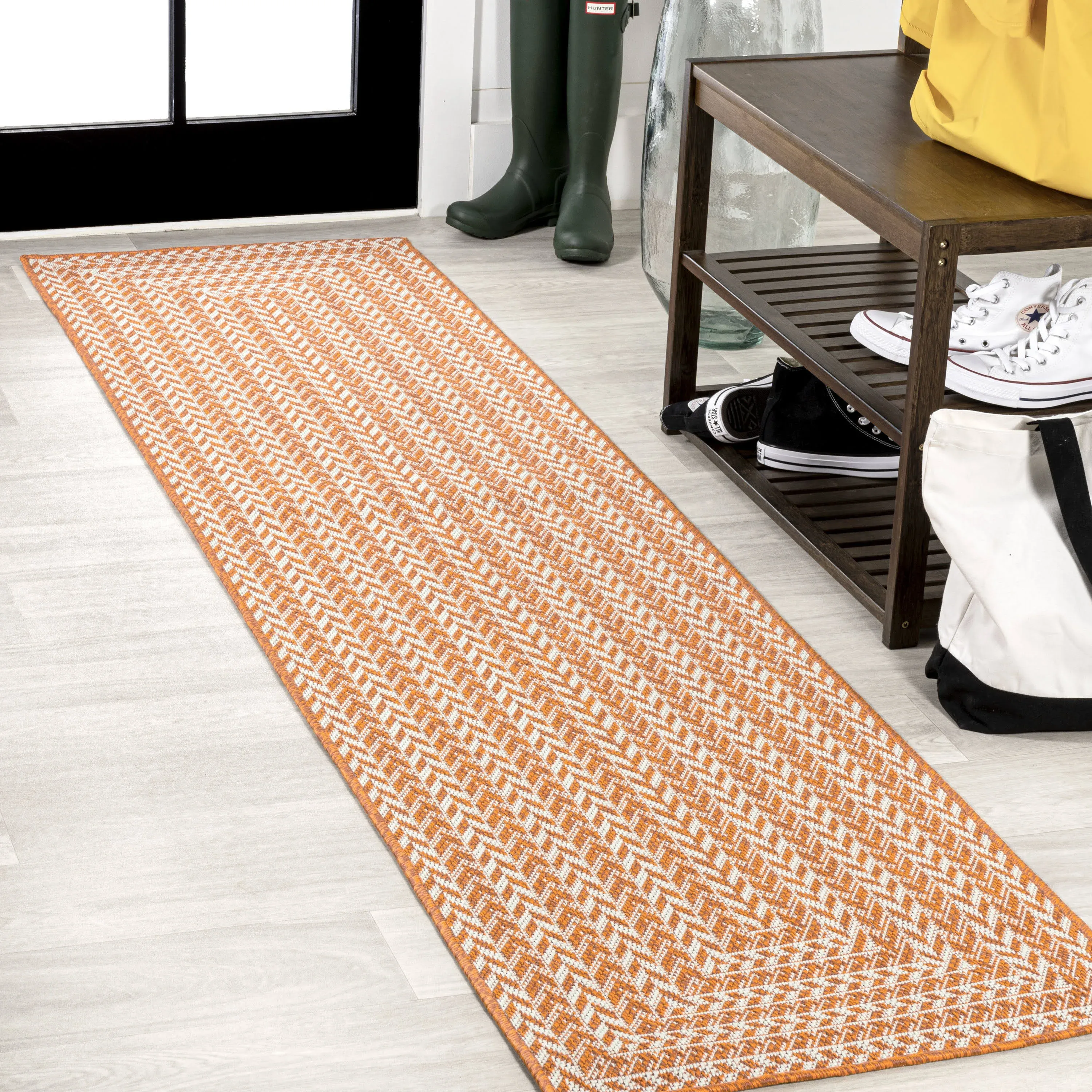 Jonathan Y Chevron Modern Concentric Squares Indoor/Outdoor Area Rug Orange,Cream / 2' x 8'