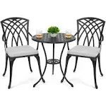 Nuu Garden 3 Pc. Cast-Aluminum Patio Bistro Table Set with Grey Cushions