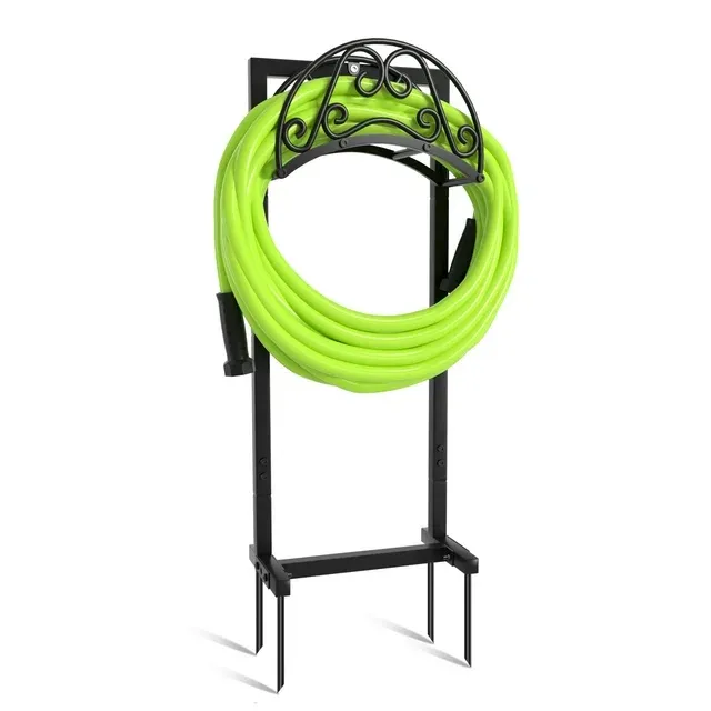 Helhom Garden Hose Holder for Outside, Upgraded Freestanding Water Hose Holder with 4 Spikes, Heavy Duty Rustproof Metal Garden Hose Storage Stand for