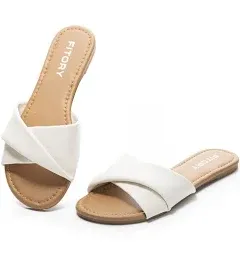 FITORY Women's Flat Sandals Fashion Slides With Soft Leather Slippers for Summer Size 6-11