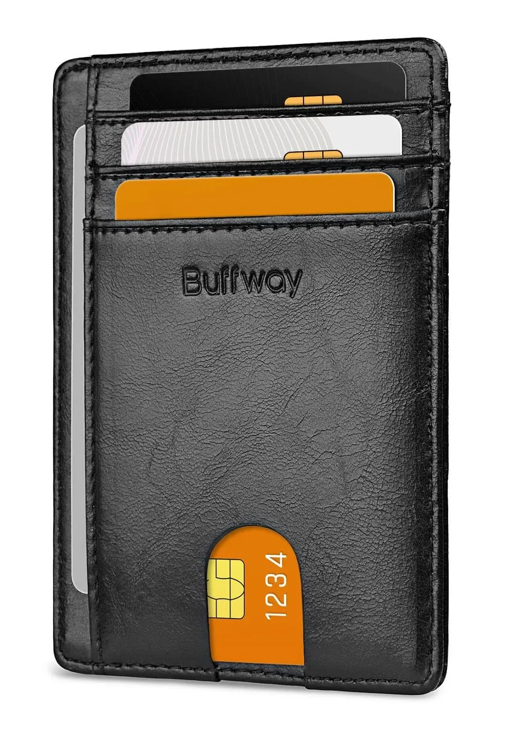 Buffway Slim Minimalist Front Pocket Leather Wallets for Men and Women  Black