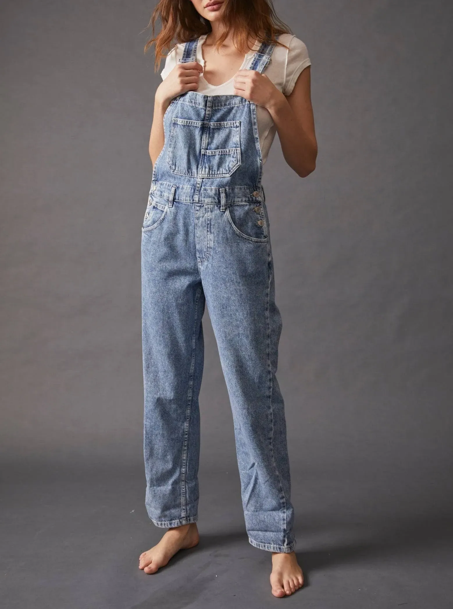 Free People Ziggy Denim Overalls - Powder Blue S