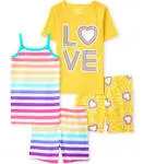 The Children's Place Girls' Snug Fit 100% Cotton Sleeve Top and Shorts 4 Piece Pajama Set